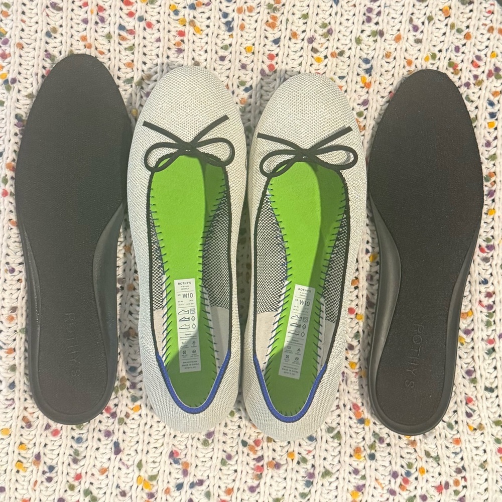 Rothy’s Diamond Metallic Bow Ballet Flats Size 10
